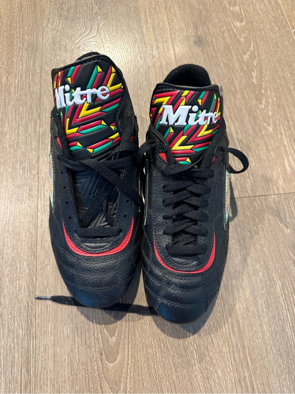 Vintage Mitre Youth Soccer Cleats Size 5 Black Red Green Yellow Retro